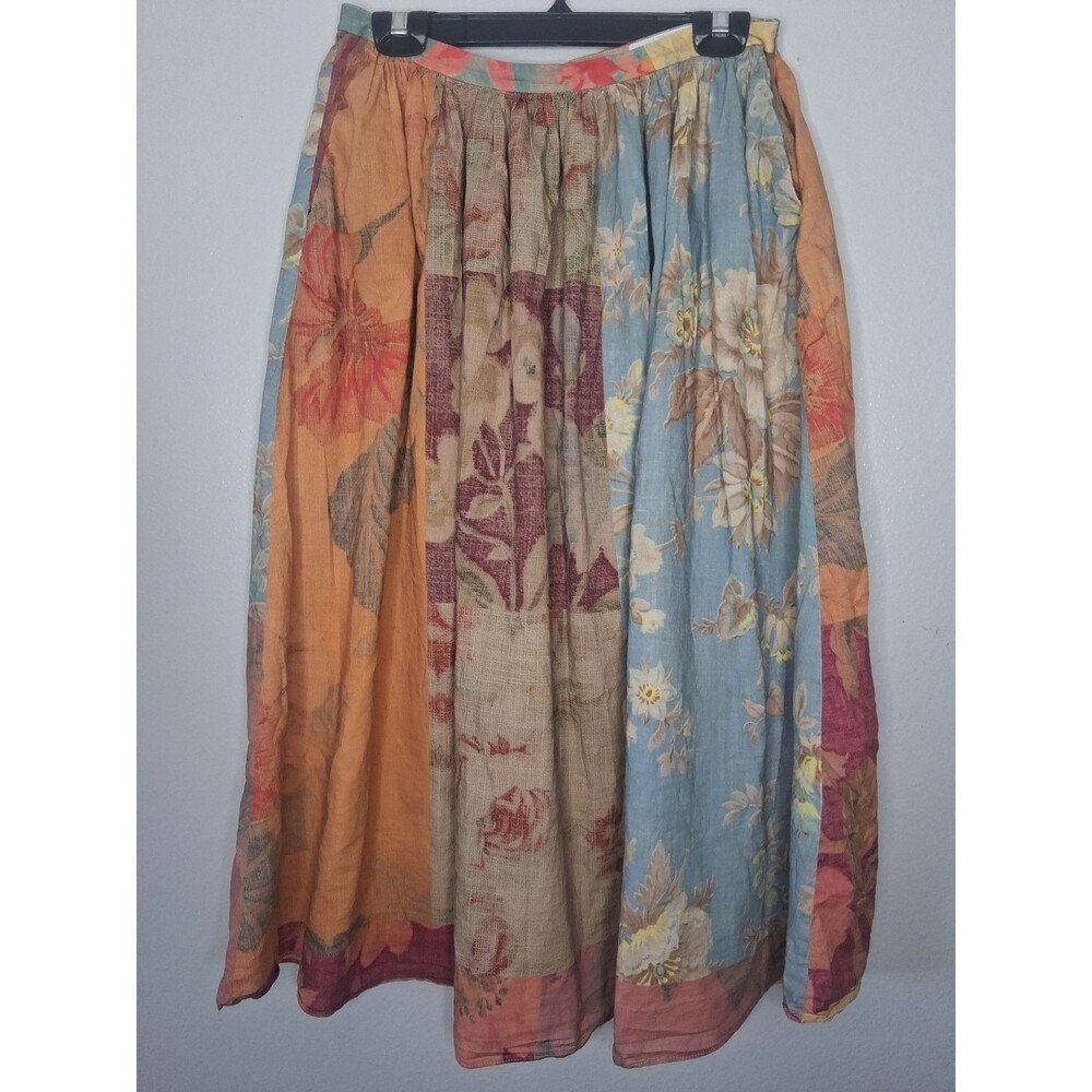 Zara Maxi Skirt Peasant Floral Patchwork Boho Cotton Lightweight Pockets M